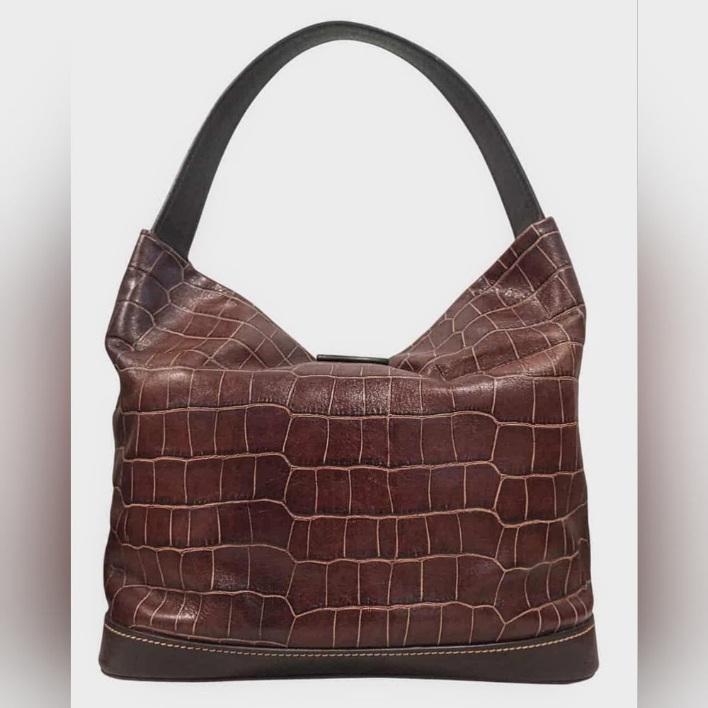 Dooney & Bourke Croco Embossed  Lock Sac Hobo Bag W/ Pouch & Keychain - Picture 4 of 16
